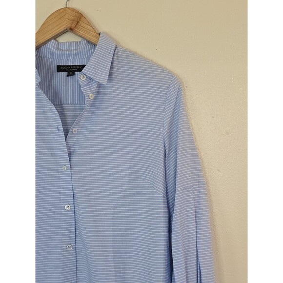 Banana Republic Riley Blue Striped Long Sleeve Button Up Shirt Size 6 Balloon - Picture 3 of 11